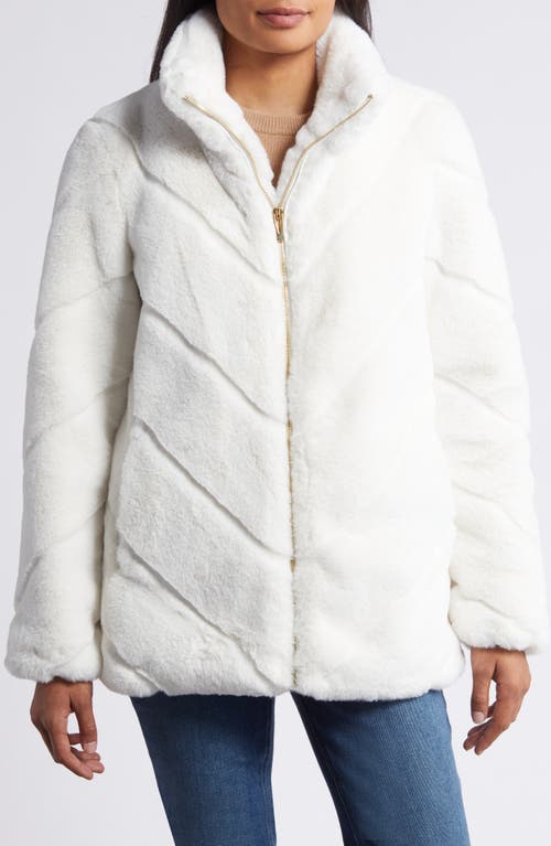 Shop Via Spiga Chevron Faux Fur Jacket In Winter White