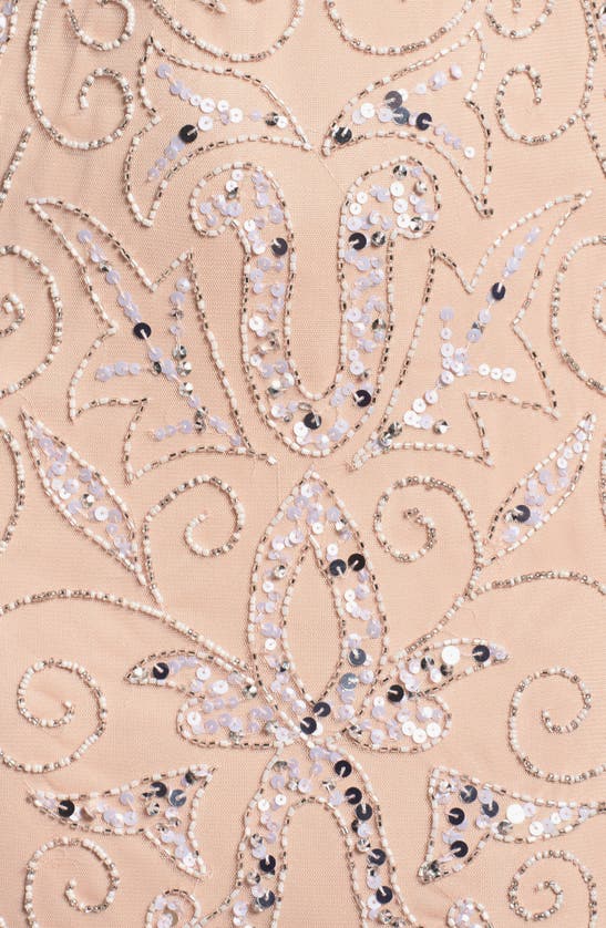 Pisarro Nights Illusion Sleeve Beaded A-line Gown In Blush