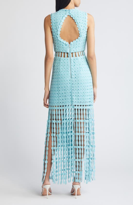 Shop Saylor Robynne Open Stitch Fringe Trim Cotton Dress In Aqua