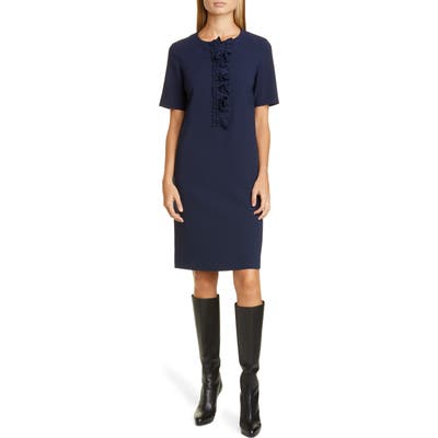 Lafayette 148 New York Bradford Ruffle Placket Shift Dress, Blue