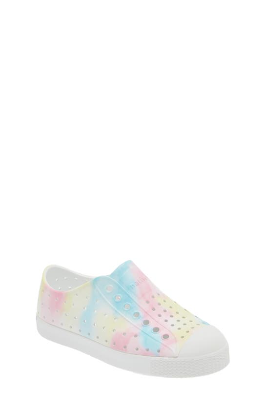 Native Shoes Kids' Jefferson Water Friendly Perforated Slip-on In Shell White/ White/ Pastel