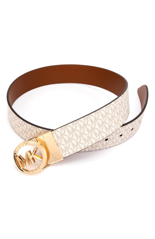 Shop Michael Michael Kors Reversible Leather Belt In Vanilla/luggage