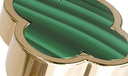 Gabi Rielle 14k Gold Plate Sterling Silver Clover Open Band Ring In Gold/malachite