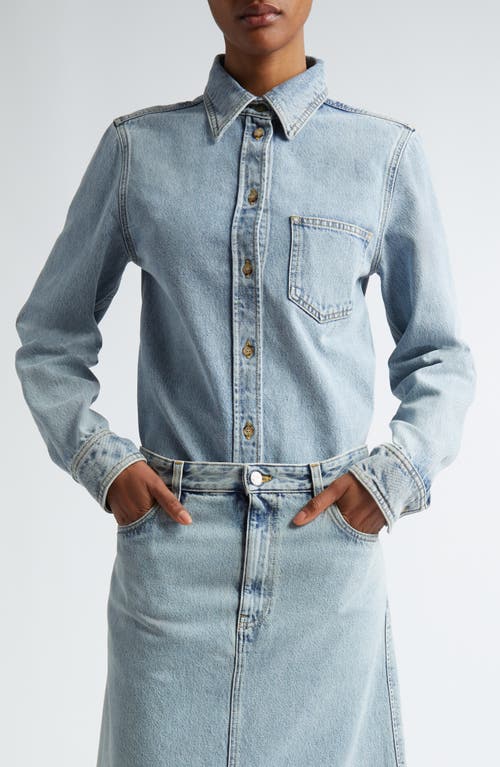 TOTEME Fitted Organic Cotton Denim Button-Up Shirt Cool Blue at Nordstrom, Us