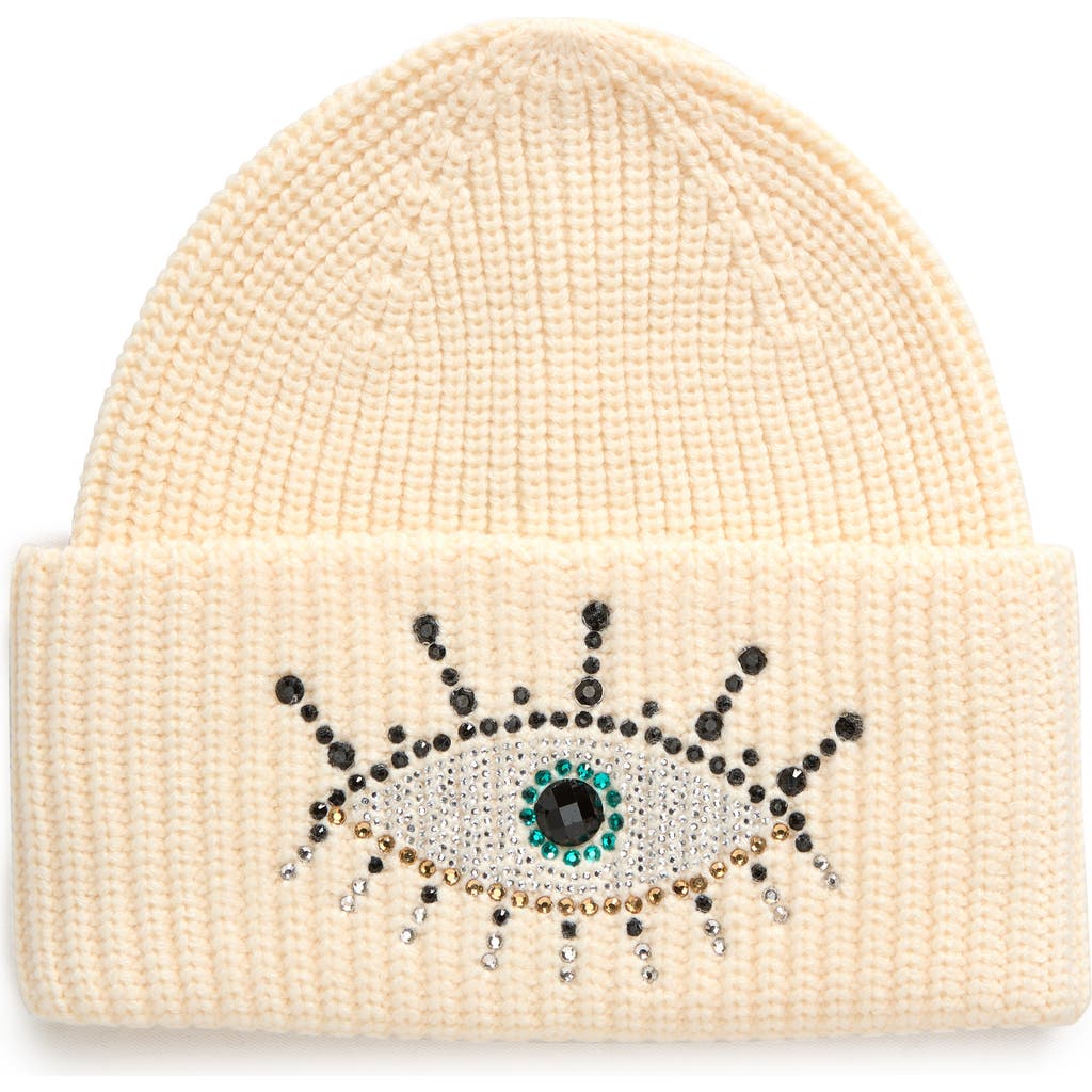 Kurt Geiger London Embellished Evil Eye Beanie In Bone
