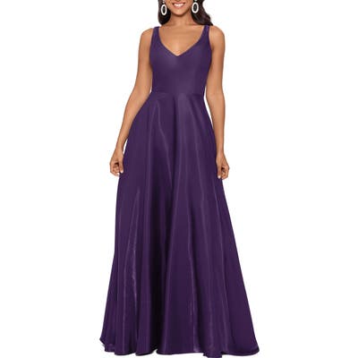 Xscape Shimmer Sleeveless Gown, Purple