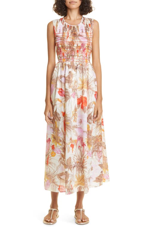 Loretta Caponi Gioia Floral Sleeveless Smocked Maxi Dress in Tropical Dream