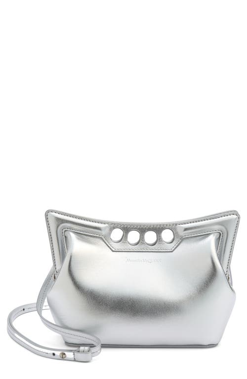 Mini Peak Metallic Leather Bag in Silver