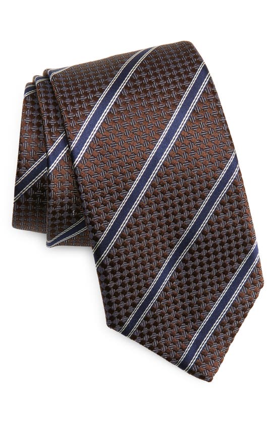 Shop Canali Stripe Silk Tie In Brown