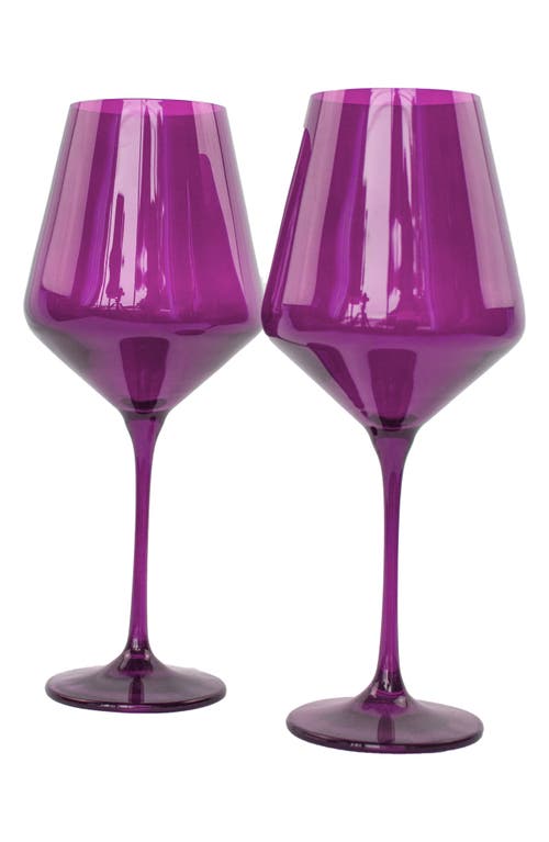 Estelle Colored Glass Set of 2 Stem Wine Glasses in Amethyst 