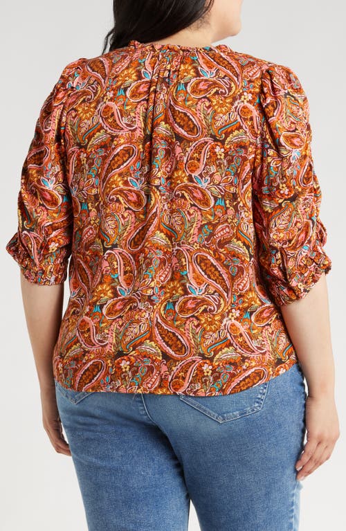 Shop Wit & Wisdom Print Puff Sleeve Top In Ancient Clay Multi