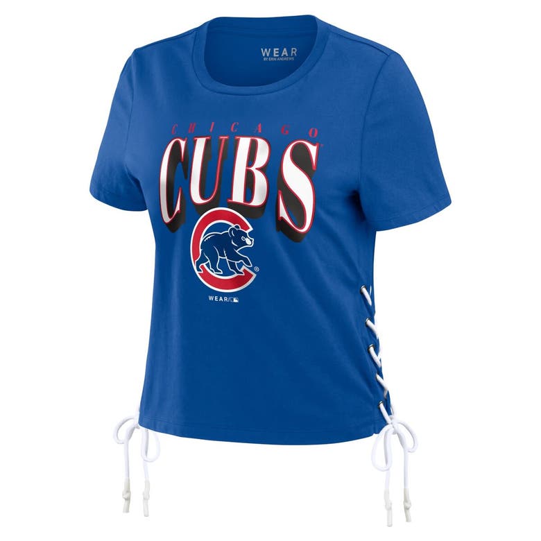 Shop Wear By Erin Andrews Royal Chicago Cubs Side Lace-up Cropped T-shirt