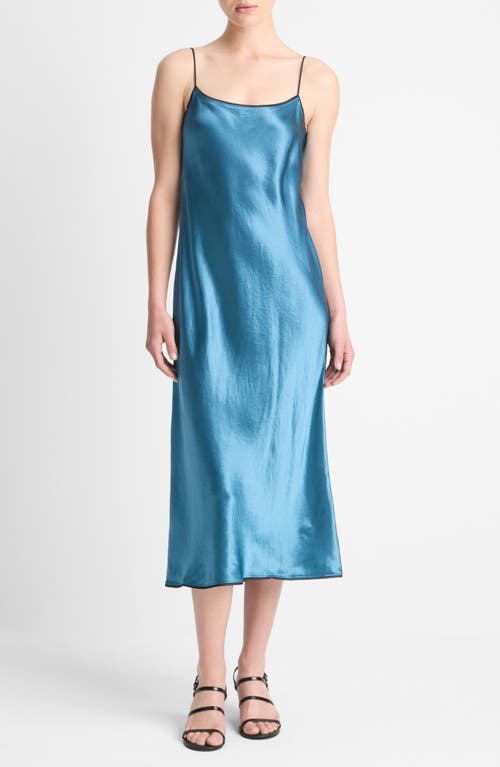 Shop Vince Tipped Satin Slipdress In Blue Waltz/deep Lake