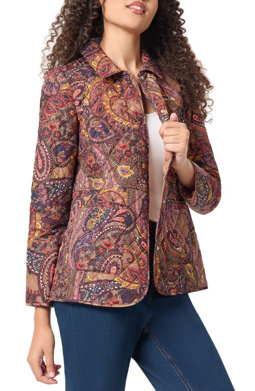 Shop Jones New York Paisley Print Quilted Bracelet Sleeve Snap Front Jacket In Caramel Multi