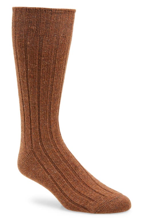 Ribbed Wool & Silk Blend Boot Socks in Timber