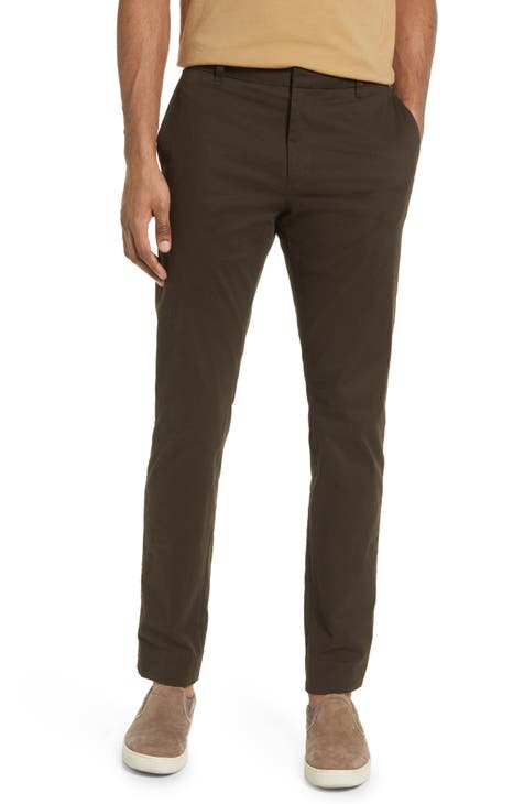 Buy Men Khaki Slim Fit Solid Flat Front Casual Trousers Online
