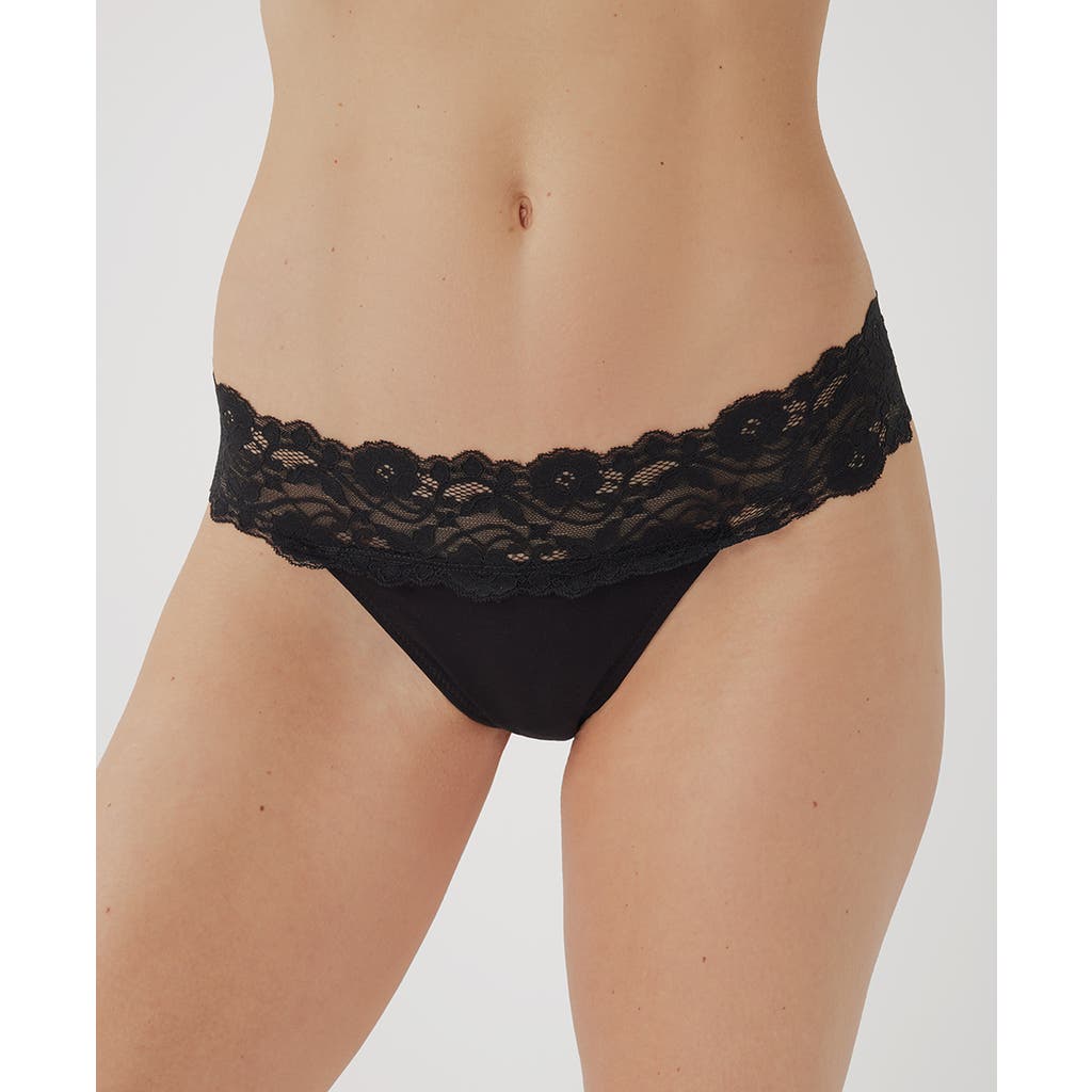 Pact Organic Cotton Lace Waist Thong 3-pack In Black