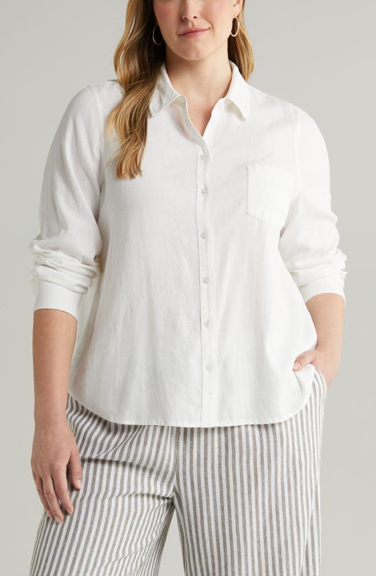 Shop Caslon (r) Long Sleeve Linen Blend Button-up Shirt In White