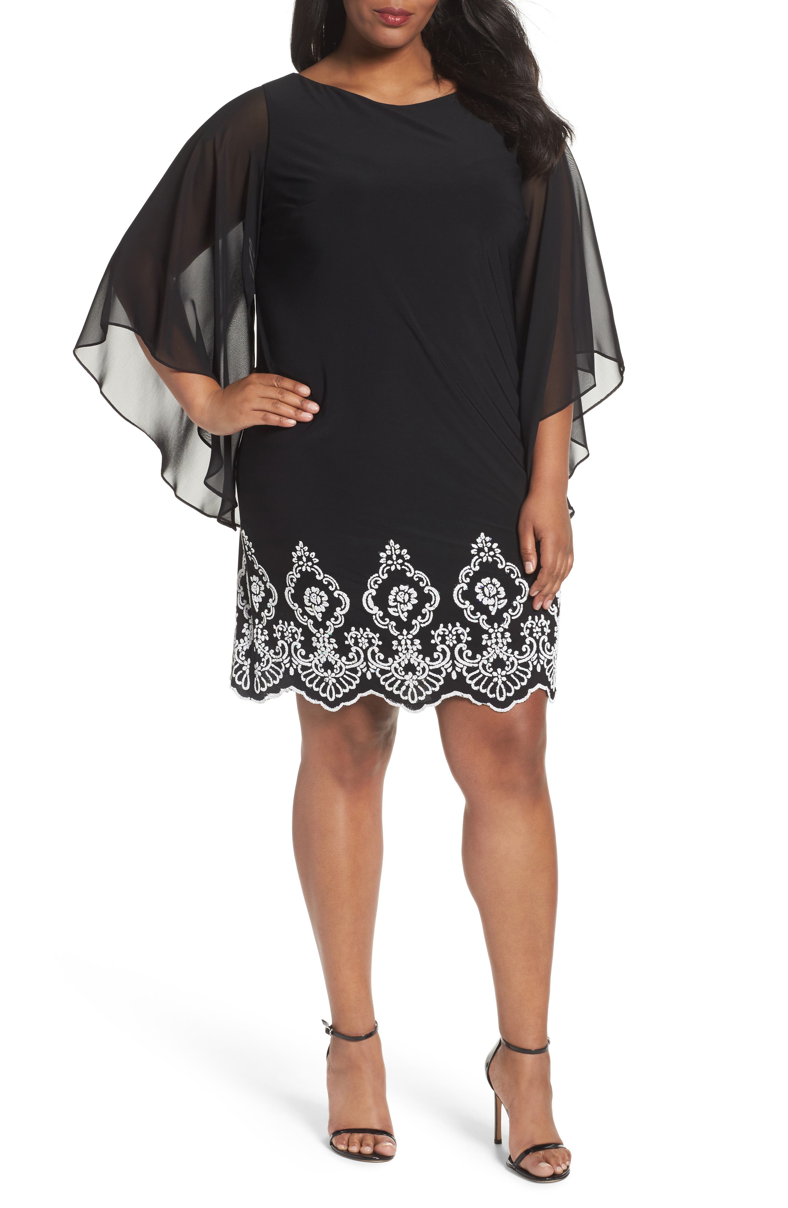 Xscape Beaded Hem Short Shift Dress (Plus Size) Nordstrom