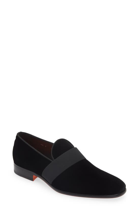 Santoni Isomer Velvet & Leather Slip-on Shoe In Black-n01