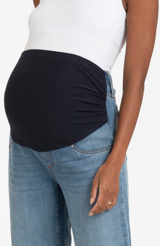 Shop Seraphine Over The Bump Wide Leg Maternity Jeans In Light Blue