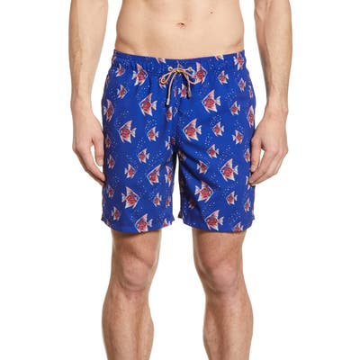 Bugatchi Fish Print Swim Trunks, Blue