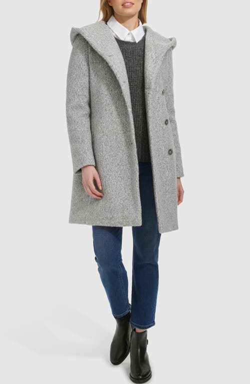 Cole Haan Hooded Boucle Coat In Light Grey