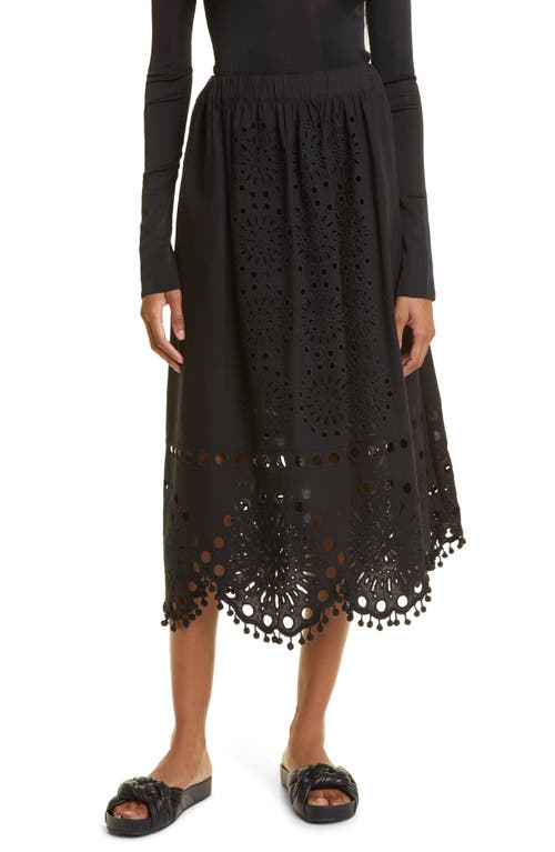 Sea Addie Cotton & Linen Eyelet Skirt in Black