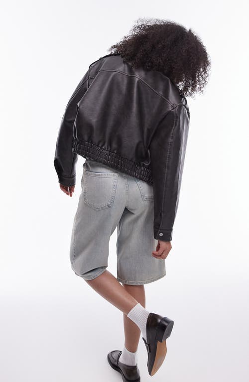 Shop Topshop Faux Leather Crop Bomber Jacket In Black