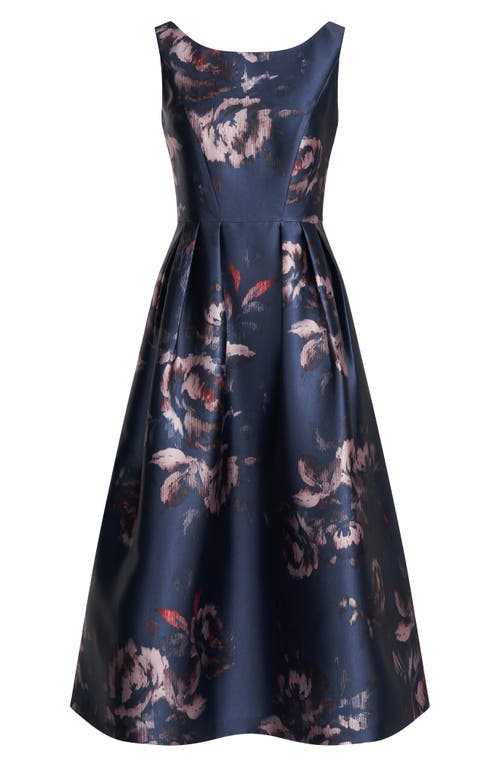 Shop Kay Unger Elsa Floral A-line Cocktail Dress In French Navy