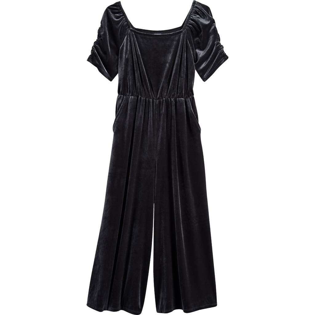 Shop Nordstrom Kids' Stretch Velour Romper In Black