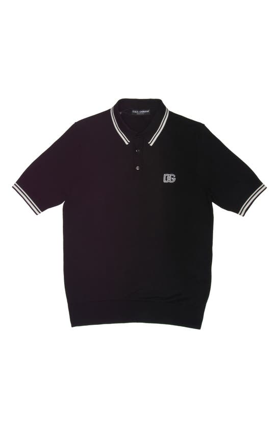 Shop Dolce & Gabbana Dg Embroidered Tipped Cotton Blend Piqué Polo In Nero