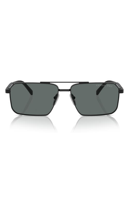 Prada 58mm Polarized Rectangular Sunglasses In Black