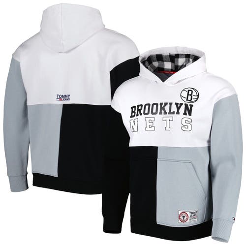 Men's Tommy Jeans White/Black Brooklyn Nets Andrew Split Pullover Hoodie