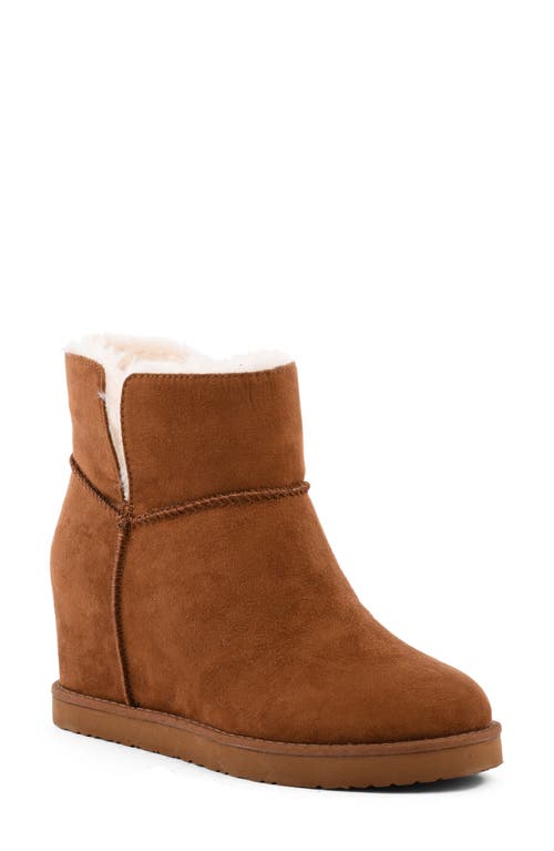 BC Footwear Undecided Faux Fur Wedge Bootie in Cognac