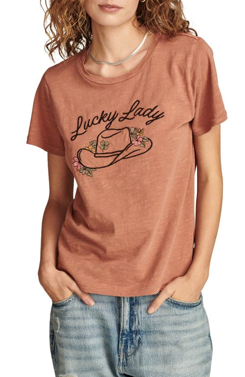 Lucky Brand Feelin' Lucky Cotton Graphic T-shirt In Copper Brown