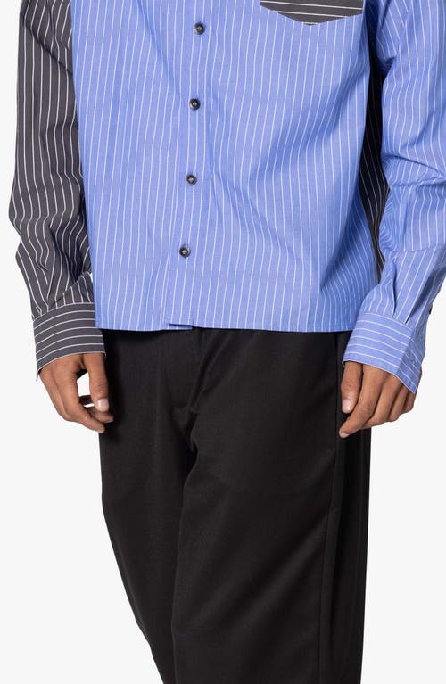Mnml Oversize Mismatched Pinstripe Button-up Shirt Jacket In Blue
