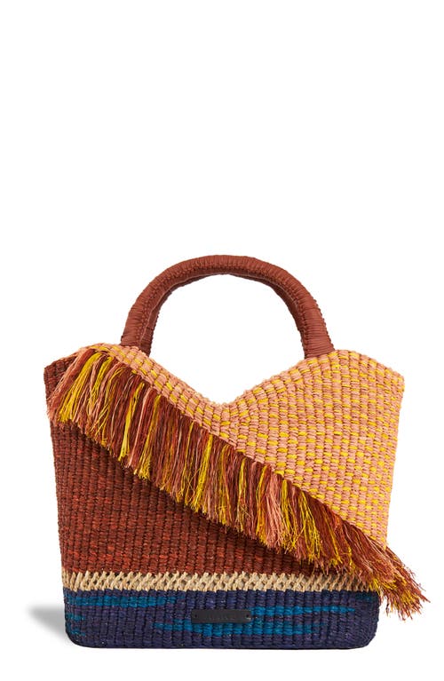 A A K S Oroo Fringe Raffia Tote in Rust/Navy/Blue/Yellow/Pale