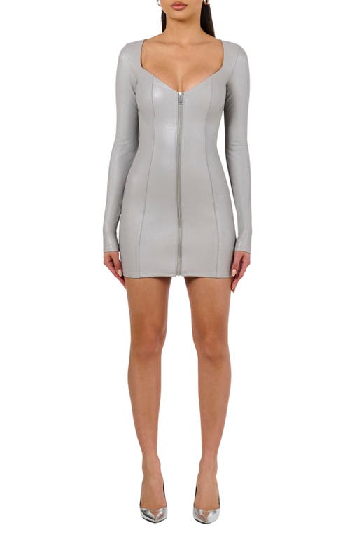 Naked Wardrobe Long Sleeve Zip-Up Faux Leather Minidress Light Grey at Nordstrom,