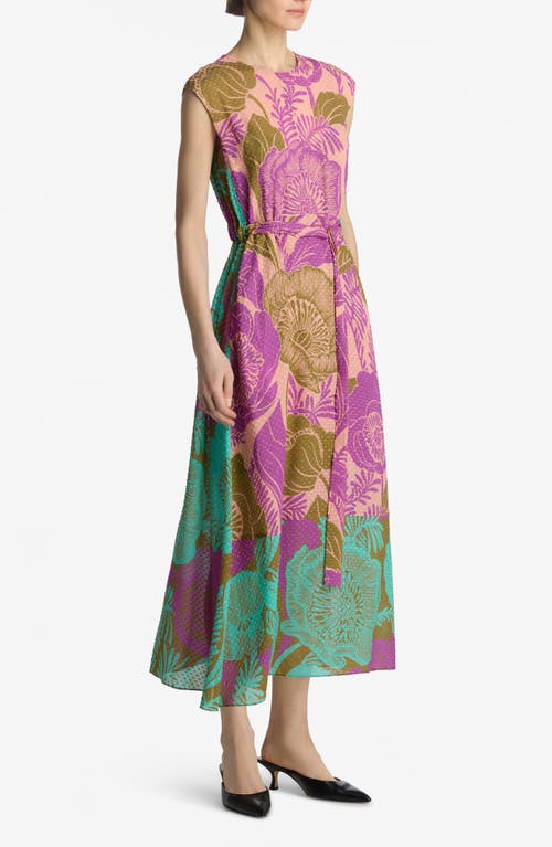 St John St. John Collection California Poppy Metallic Fil Coupé Midi Dress In Lichen Multi/brt Coral Multi