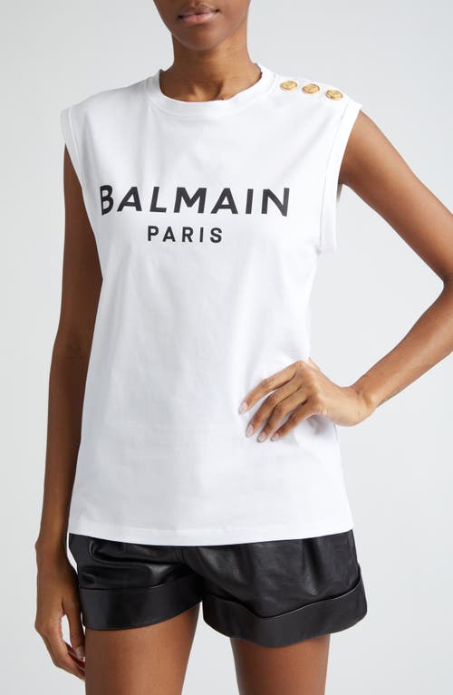 Balmain Logo Cotton Jersey Tank Top In White/black