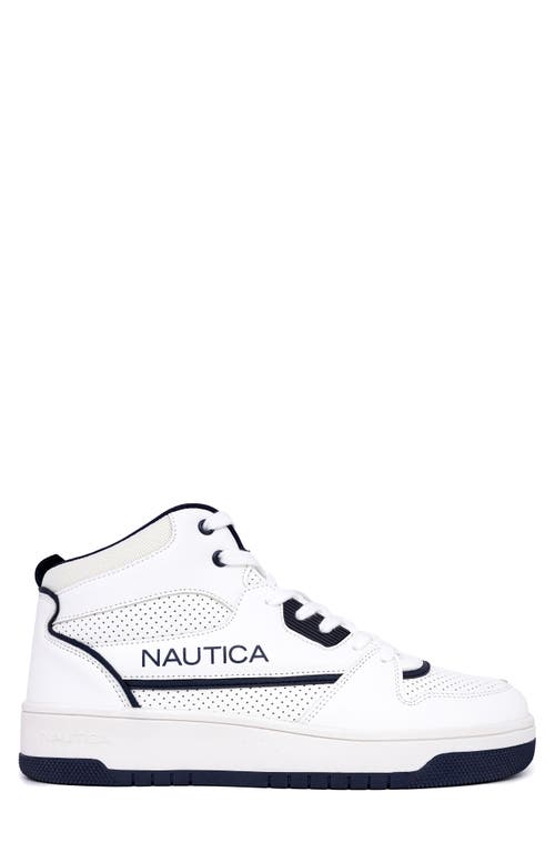 Nautica High Top Sneaker In White/navy 1