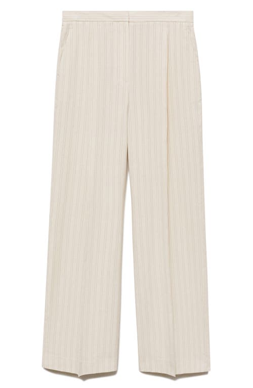 Mango Stripe Straight Leg Pants In Ecru