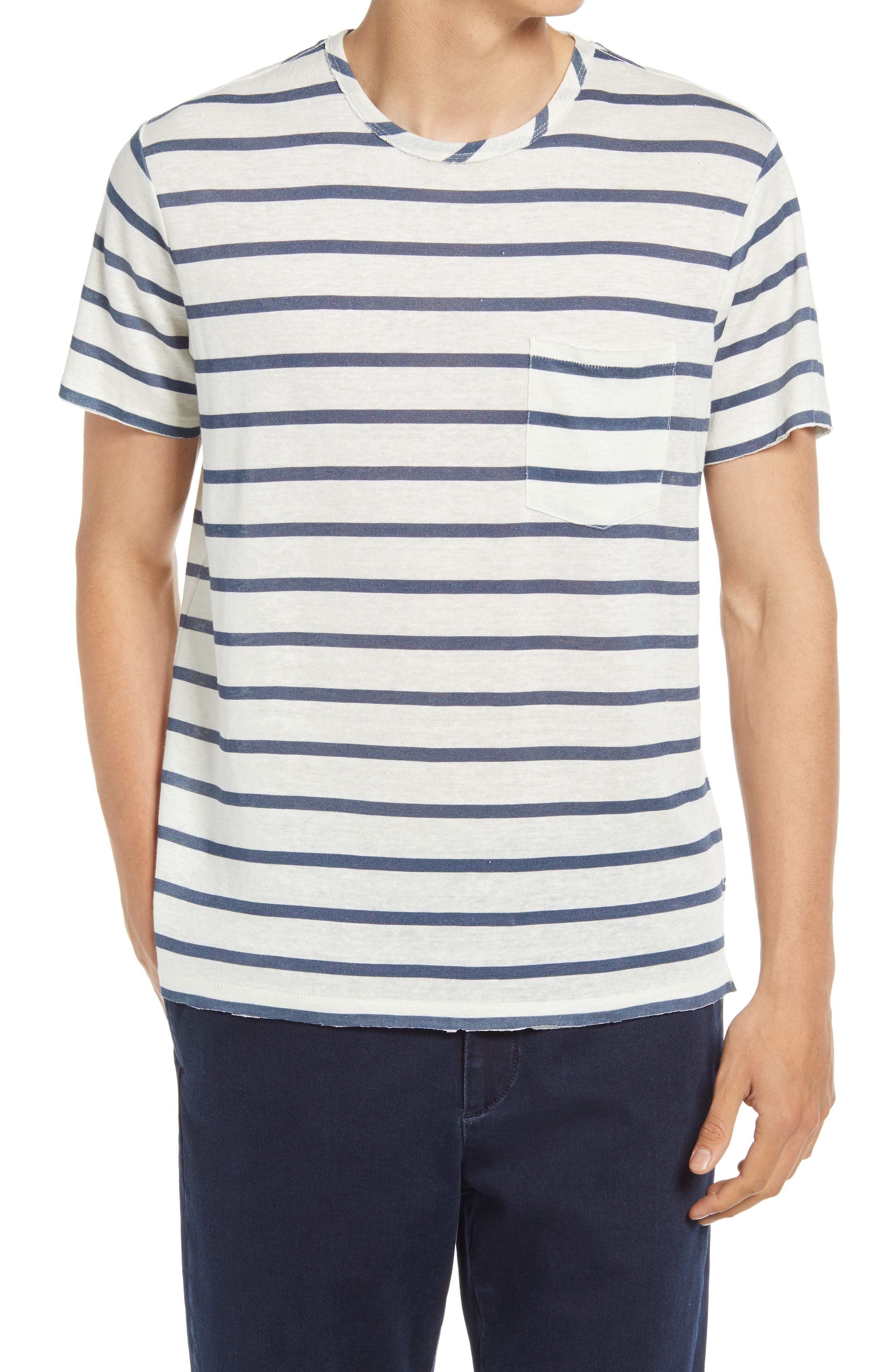 rag & bone Stripe Pocket T-Shirt in Ivory Blue at Nordstrom, Size Large