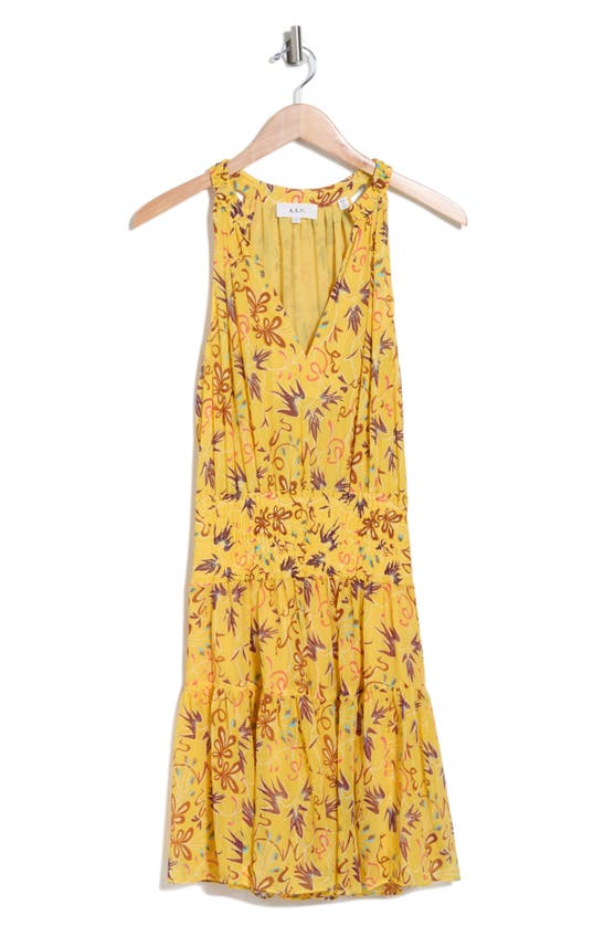 A.l.c Courtney Floral Smocked Tiered Silk Dress In Yellow