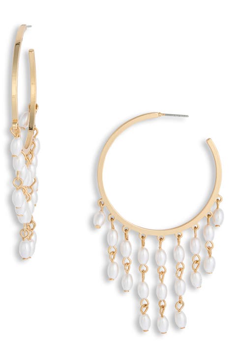 Cascading Imitation Pearl Hoop Earrings