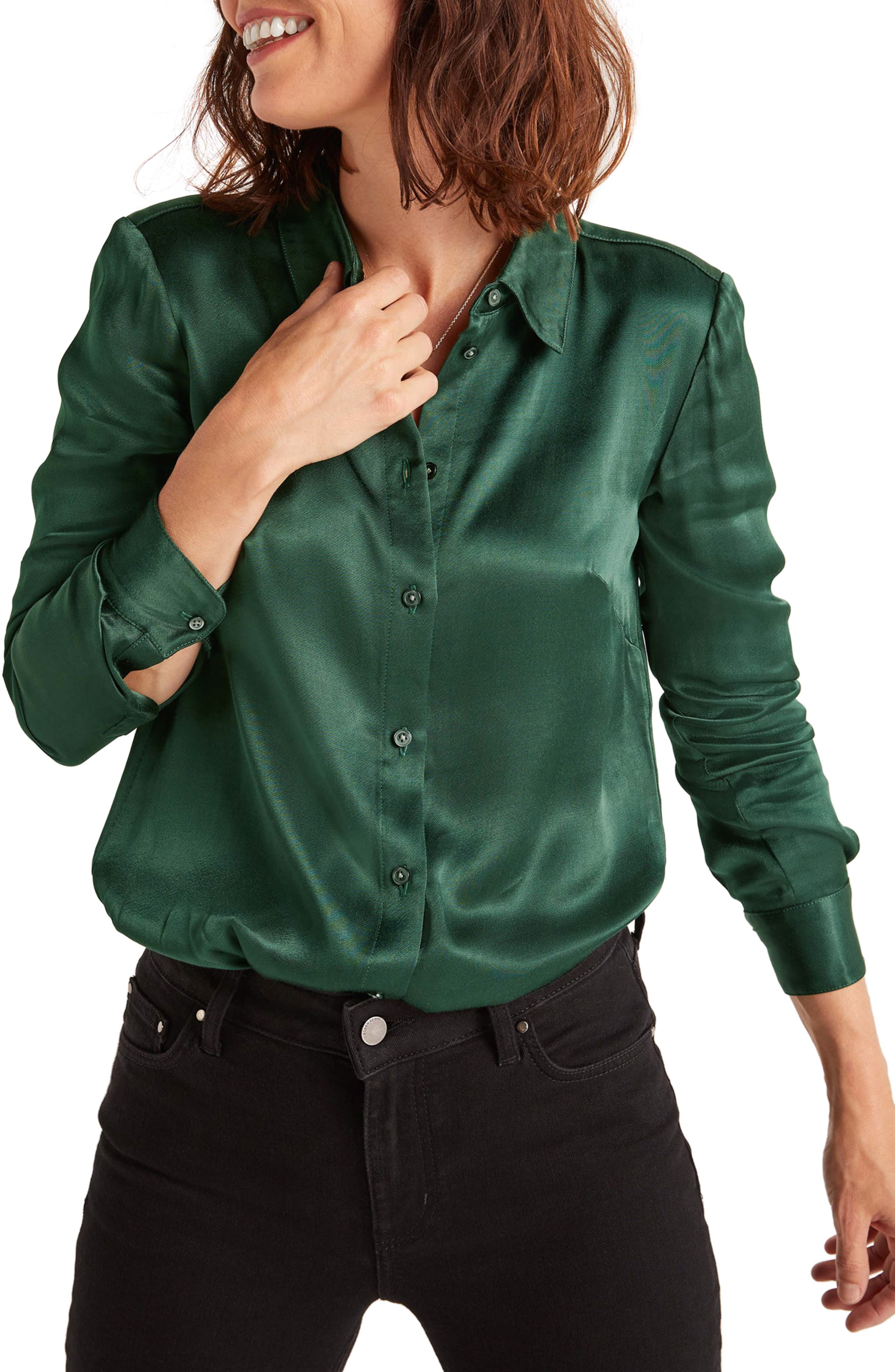 green satin button up