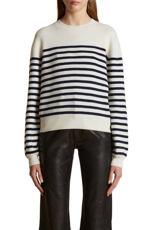 Shop Khaite Viola Stripe Cashmere Sweater In Ivory/navy Stripe