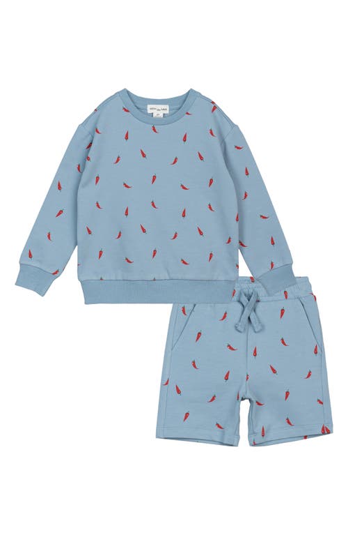 MILES THE LABEL Hot Pepper French Terry Sweatshirt & Shorts Set Blue Dusty at Nordstrom,