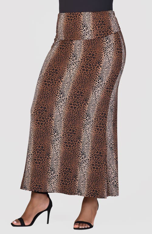 Shop 24seven Comfort Apparel Leopard Print Knit Maxi Skirt In Brown Multi